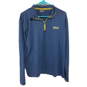 Men's Polo Sport 1/4 Zip Pullover Performance Moisture Wicking Blue Size Large